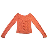Elodie Womens Orange Cable Knit Sweater Button Detail Long Sleeve Sz S