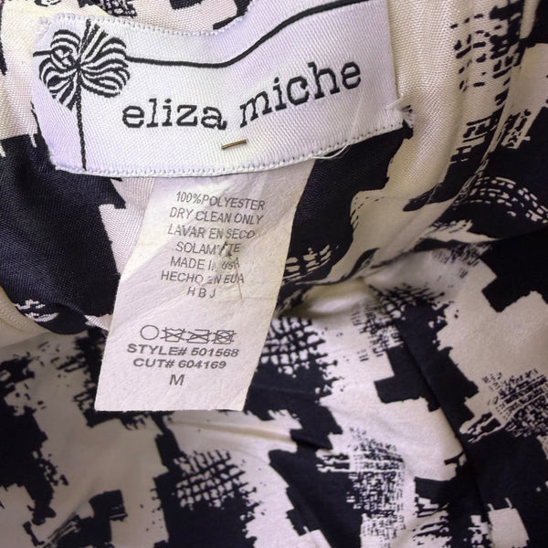 Eliza Miche Womens Black & White Strapless Peplum Dress Houndstooth Printed Sz M