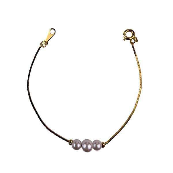 Gold Tone Womens Bracelet W/ Faux Pearls Dainty Chain Elegant