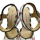Chinese Laundry Women’s Black White Lips Print Striped Open Toe Wedge Heel Sz 7