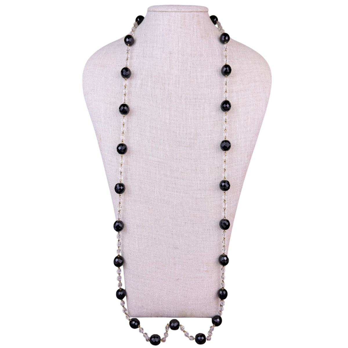 Joan Rivers Womens Black & Clear Lucite Beaded Long Necklace Gold Tone