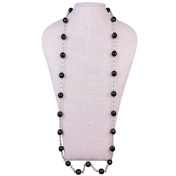 Joan Rivers Womens Black & Clear Lucite Beaded Long Necklace Gold Tone