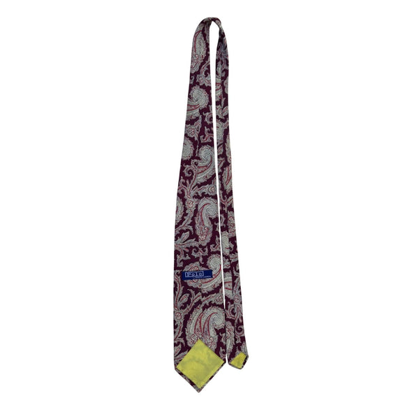Polo By Ralph Lauren Mens Burgundy Silk Paisley Tie Classic Pattern Elegant