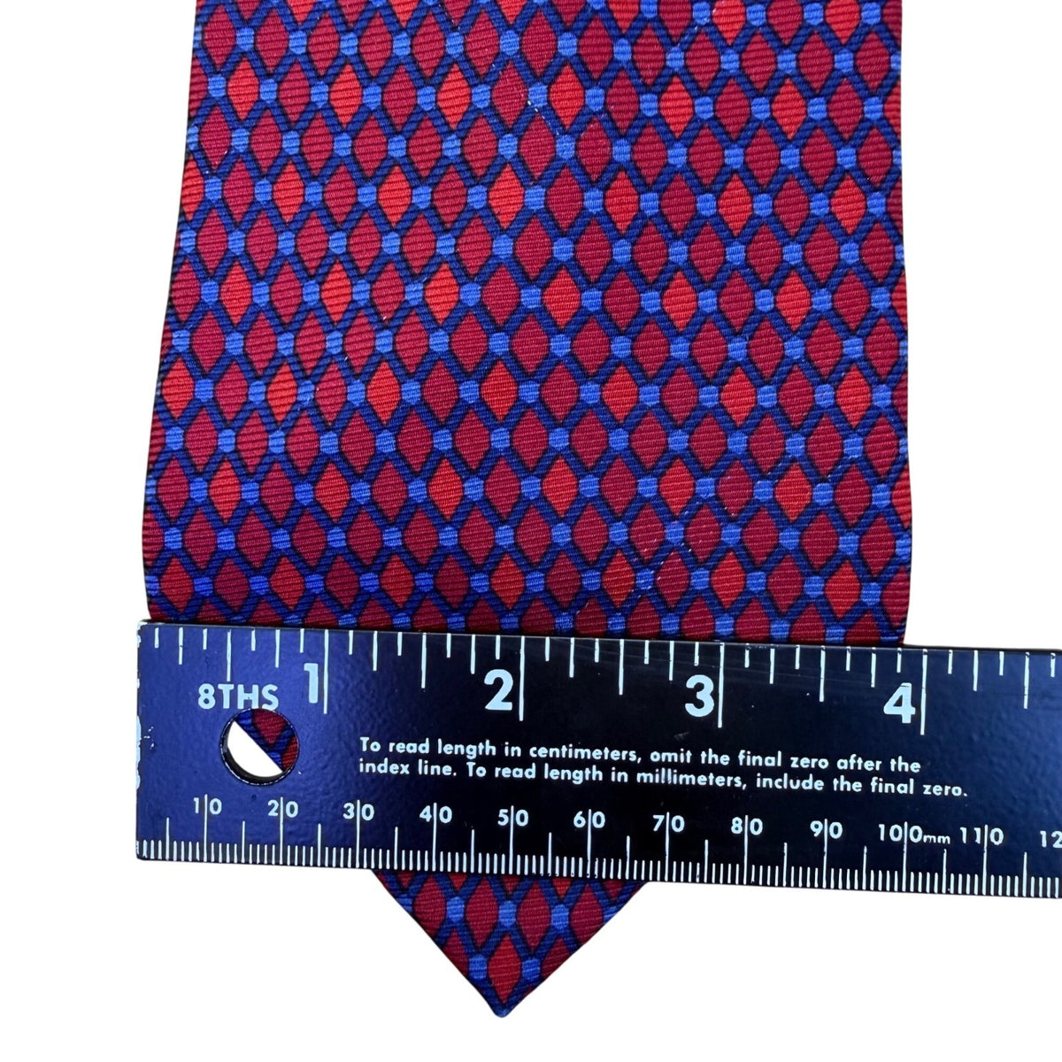 Tommy Hilfiger Mens Red & Blue 100% Silk Geometric Pattern Neck Tie Made In USA