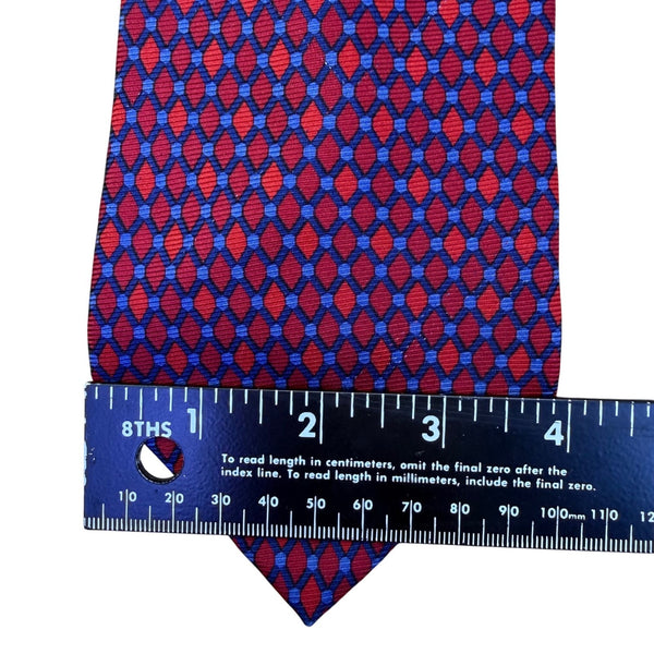 Tommy Hilfiger Mens Red & Blue 100% Silk Geometric Pattern Neck Tie Made In USA