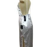 Lulus White Satin Midi Dress With Spaghetti Straps & Open Back Design Sz M - New