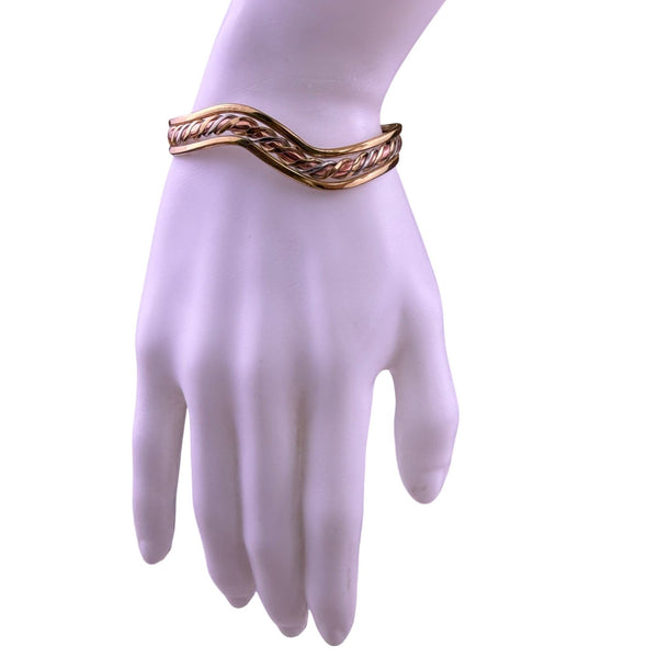 Vintage Womens Gold Tone Copper Southwestern Braid Cuff Bracelet 