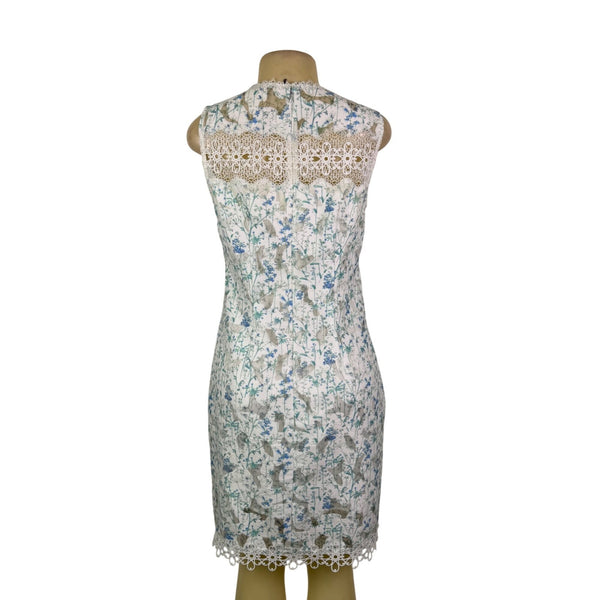 Elie Tahari Womens White Floral Lace Trim Sleeveless Dress Summer Size 8