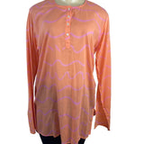 See Design Women’s Coral Long-Sleeve Tunic Blouse With Wave Pattern Sz L - New