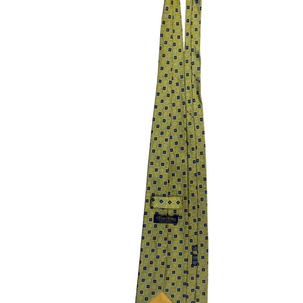Brooks Brothers Mens Gold & Blue 100% Silk Patterned Geometric Design Tie