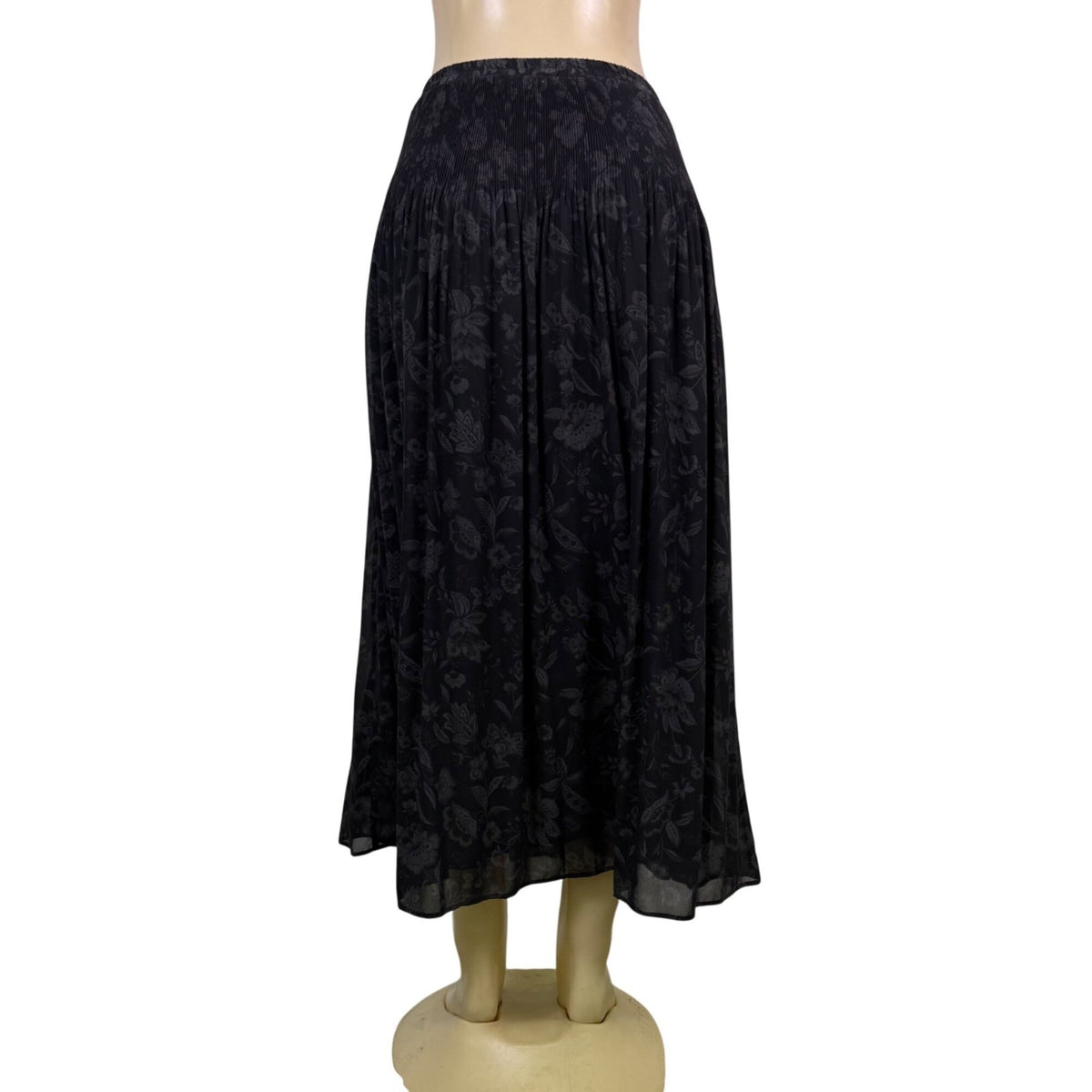 Coldwater Creek Womens Black Floral Pleated Long Skirt Lightweight Size M