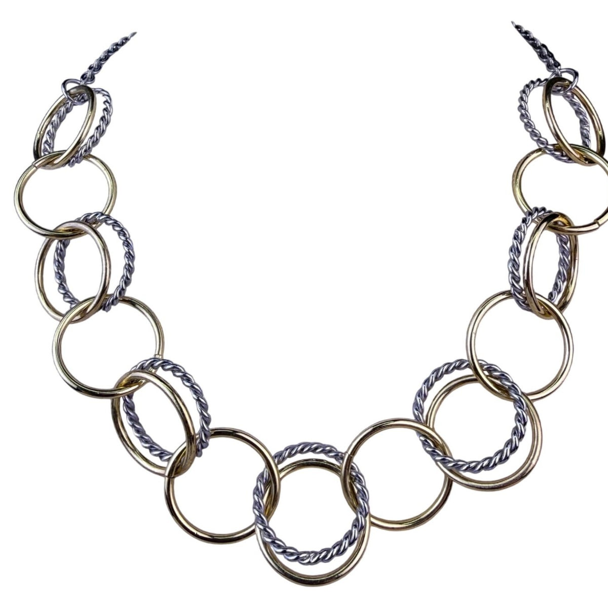 Talbots Womens Silver Tone  Gold Tone Mixed Metal Interlocking Circle Necklace