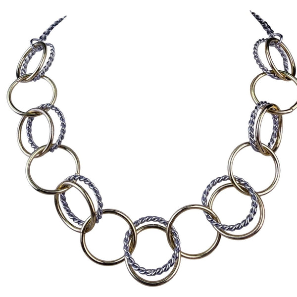 Talbots Womens Silver Tone  Gold Tone Mixed Metal Interlocking Circle Necklace
