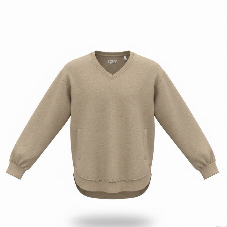 Royce Mens Beige Cotton-Blend V-Neck Sweatshirt With Pockets Size L