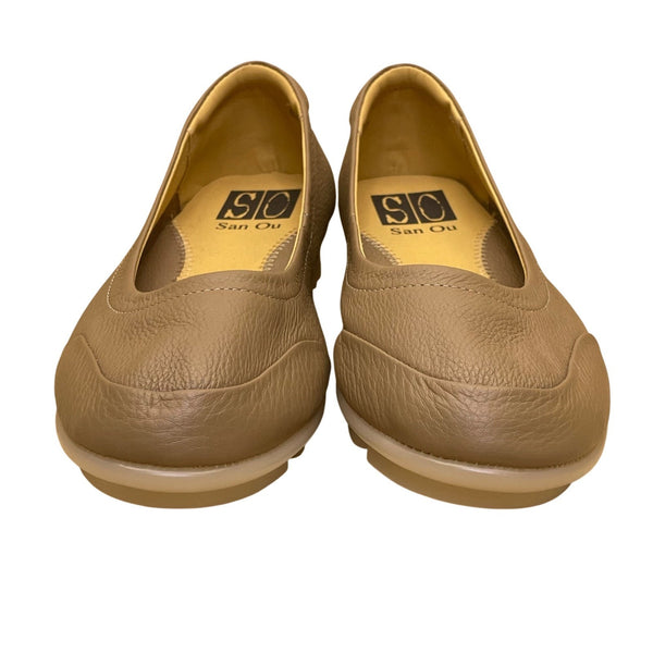 San Ou Women’s Brown Leather Casual Slip-On Shoes Size EU37/US6