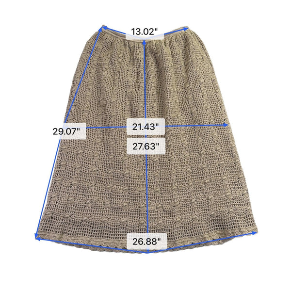 Crochet Beige Cotton Womens Skirt Lined Hand Wash Elastic Waist Philippine Sz 10