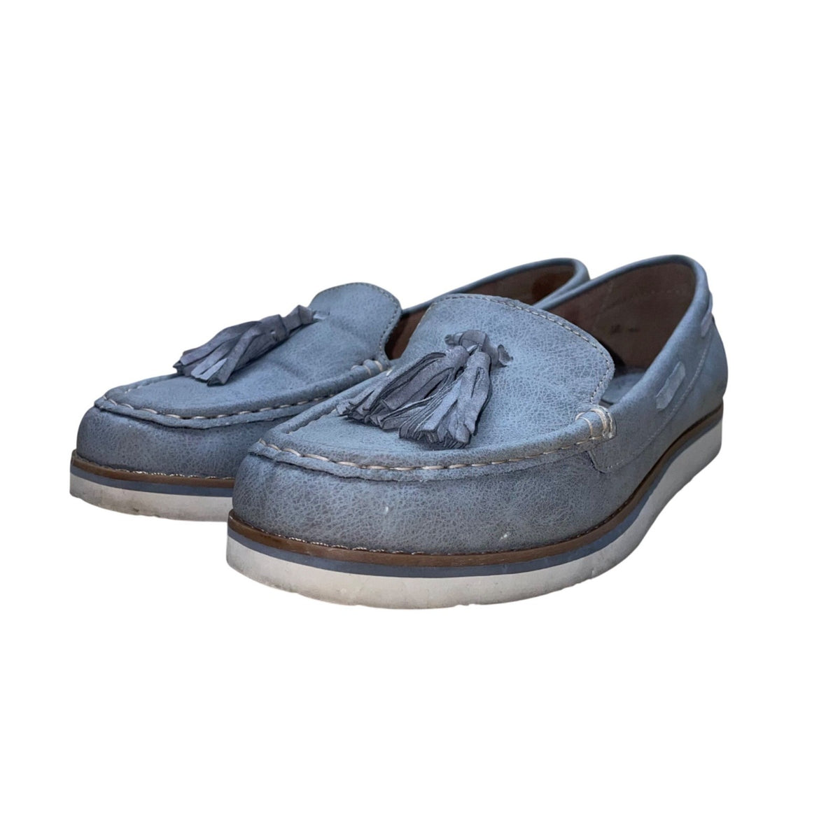 Brogues Women’s Light Blue Faux Leather Casual Slip-On Tassel Loafers Size 9.5M