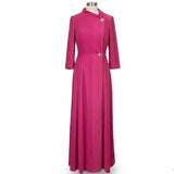 Vintage Womens Pink Velvet Long Sleeve Maxi Dress With Rhinestone Buttons