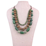 Vintage Multi-Strand Brown Green Beaded Necklace Women’s Wood Celluloid
