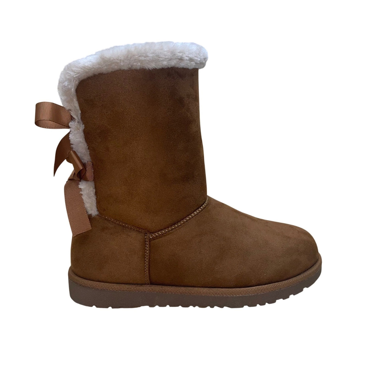 Hot Tomato Women’s Brown Faux Suede & Fur Joanna Back Bow Winter Boots Size 10M