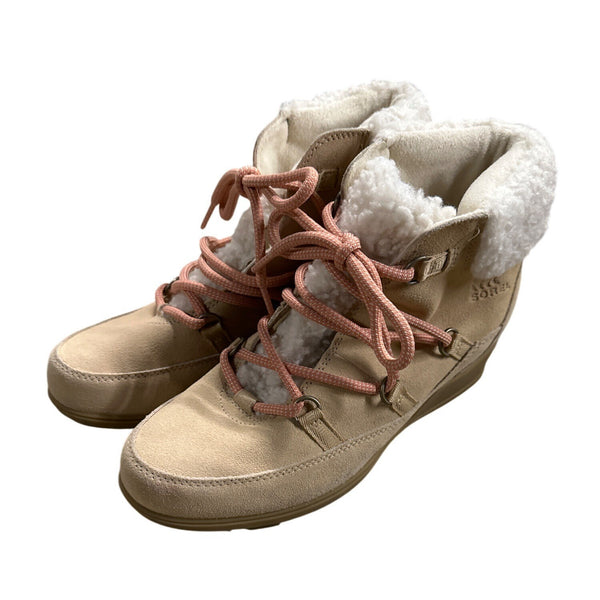 Sorel Women’s Leather Lace Boots Faux Fur Sz 11