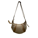 Fossil Women’s Beige Logo Pattern & Brown Leather Trim Adjustable Strap Hobo Bag