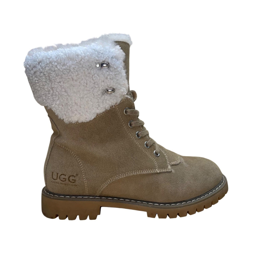 UGG Australian Shepherd Women’s Brown Suede & White Wool Mina Boots Size M6/L7