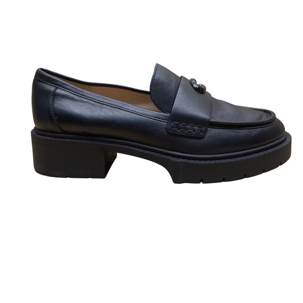 Coach Women's Black Leather With Lug Sole Elegant Slip-On Loafers Size 8B