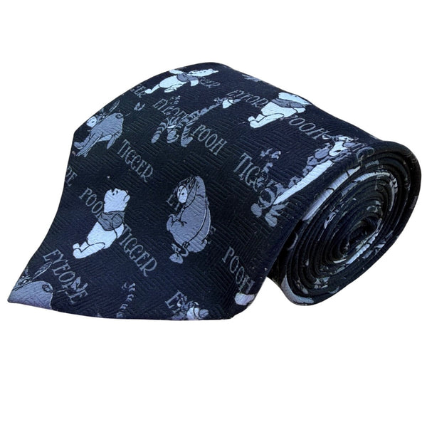 Disney Men Black Polyester Winnie The Pooh & Friends Pattern Novelty Tie