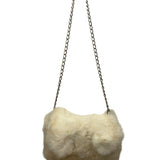 Women’s White Yellowish Faux Fur  Soft Plush Exterior  Chain Strap Shoulder Bag