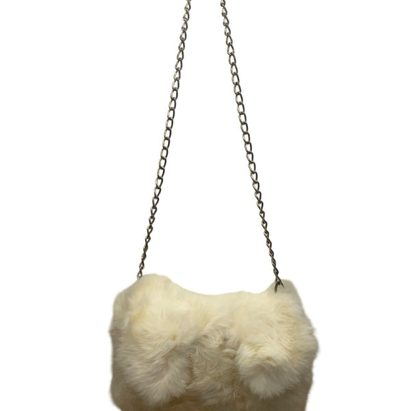 Women’s White Yellowish Faux Fur  Soft Plush Exterior  Chain Strap Shoulder Bag