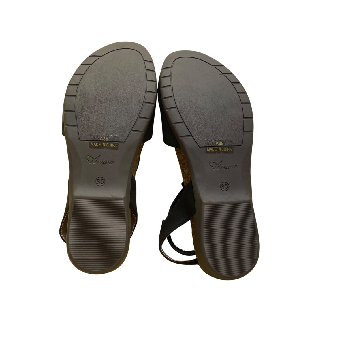 Athlefit Womens Black Leather Cross-Strap Open Toe Sandals Sz 8.5