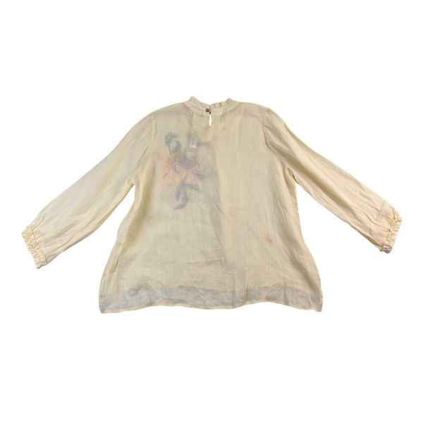 Hoa Đất Women Cotton Floral Embroidered Blouse Ruffle Collar Long Sleeves