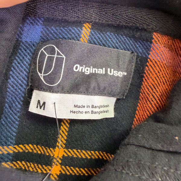 Original Use Mens Orange & Navy Plaid Cotton Hooded Button-Up Shirt Size M