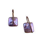 Square Freshwater Pearl Dangle Earrings For Women White & Purple Tones