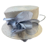 Vintage Ariane Millinery Womens Natural Straw Hat White Wide Brim Floral Accent