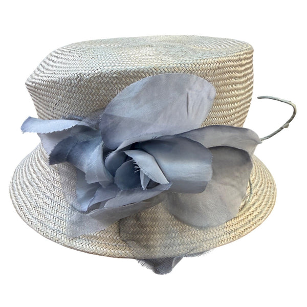 Vintage Ariane Millinery Womens Natural Straw Hat White Wide Brim Floral Accent