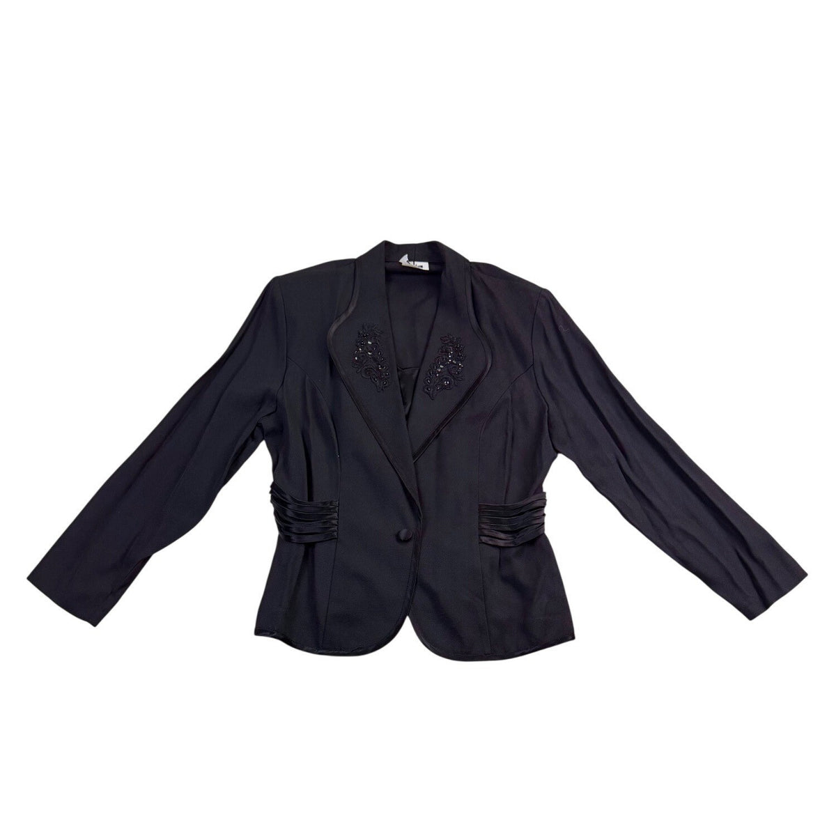 R.J. & Co Petite Womens Black Beaded Blazer & Pants 2-Piece Sz 14P Top12P Pants