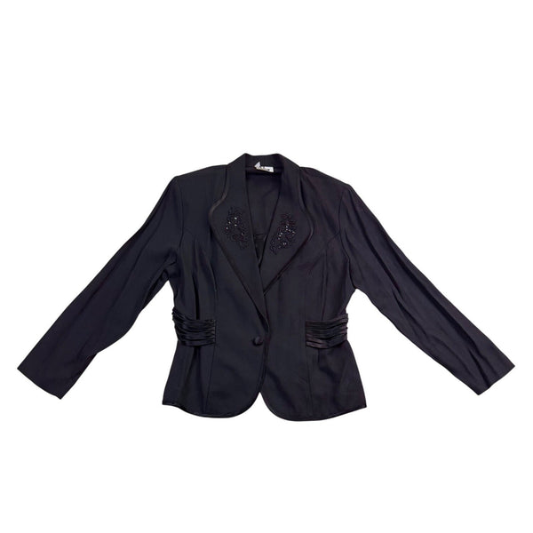 R.J. & Co Petite Womens Black Beaded Blazer & Pants 2-Piece Sz 14P Top12P Pants