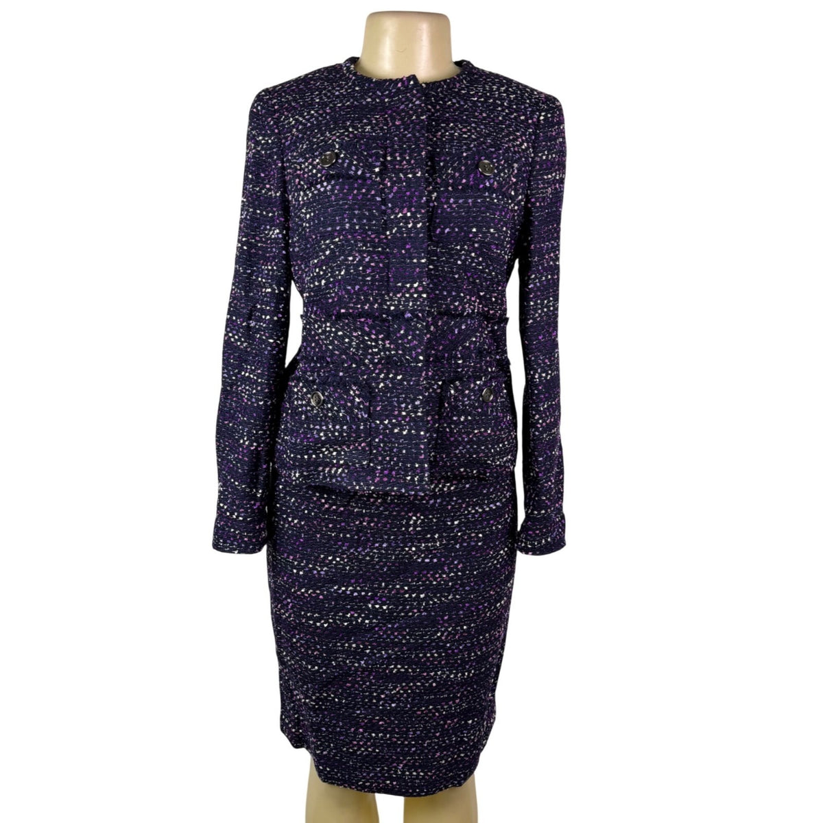 Albert Nipon Womens Purple/Black Tweed Skirt Suit Size 4