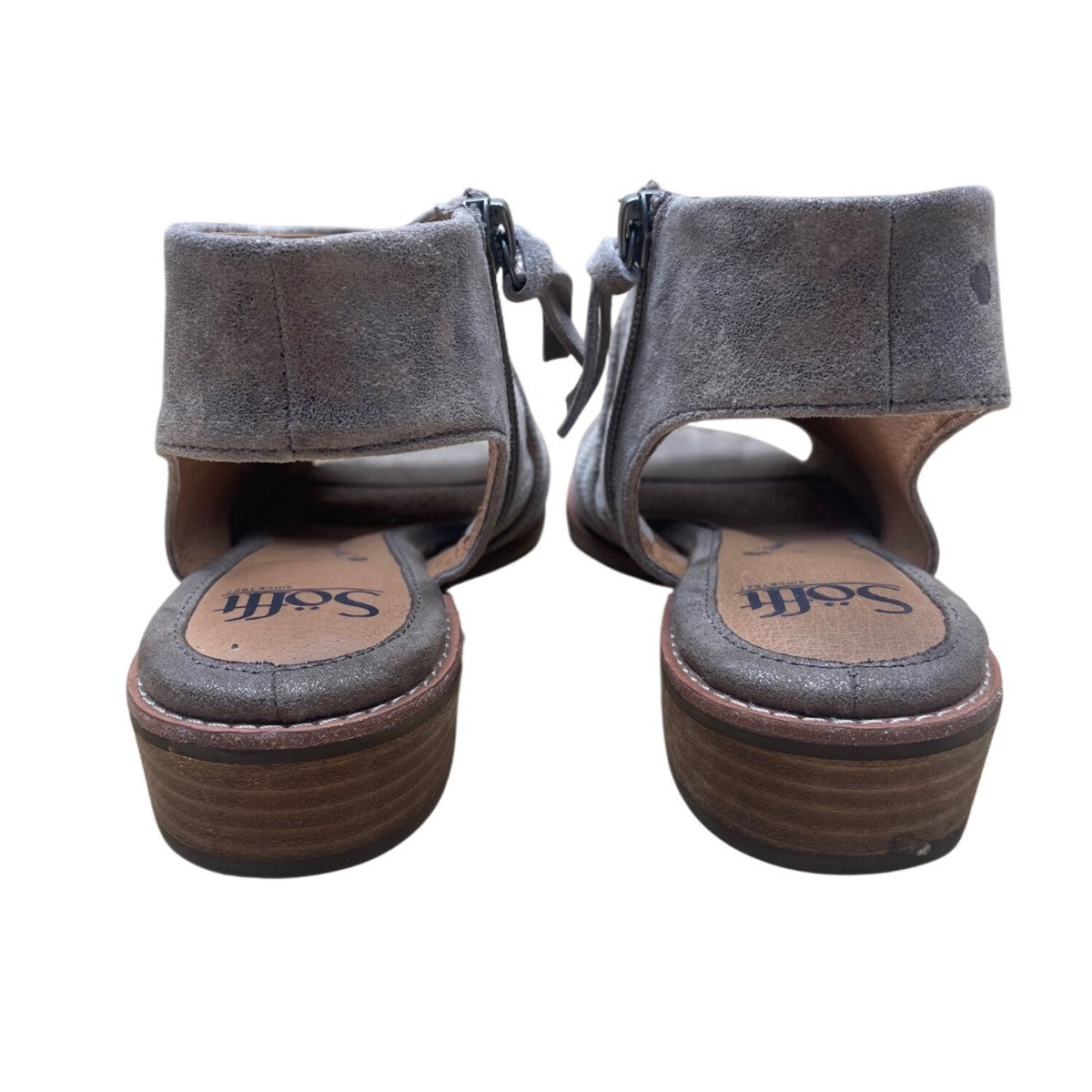Sofft Women’s Gray Leather Zipper Closure  Open-Toe Block Heel Sandals Size 8M