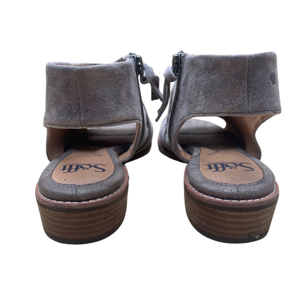 Sofft Women’s Gray Leather Zipper Closure  Open-Toe Block Heel Sandals Size 8M