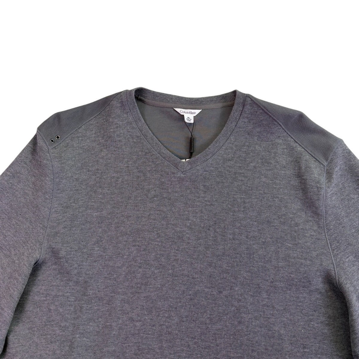 Calvin Klein Mens Medium Grey Cotton V-Neck Liquid Rib Long Sleeve Sweater Sz XL