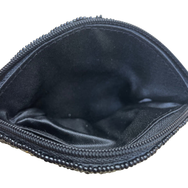 Handmade Women’s Metallic Black & Gold Beaded Crab Zipper Pouch