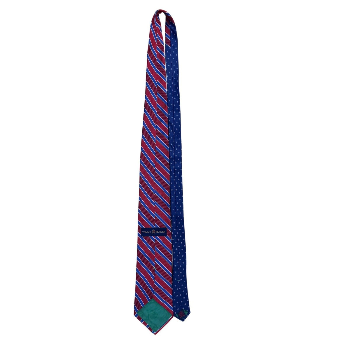 Tommy Hilfiger Mens Red & Blue 100% Silk Reversible Tie Striped & Floral Design