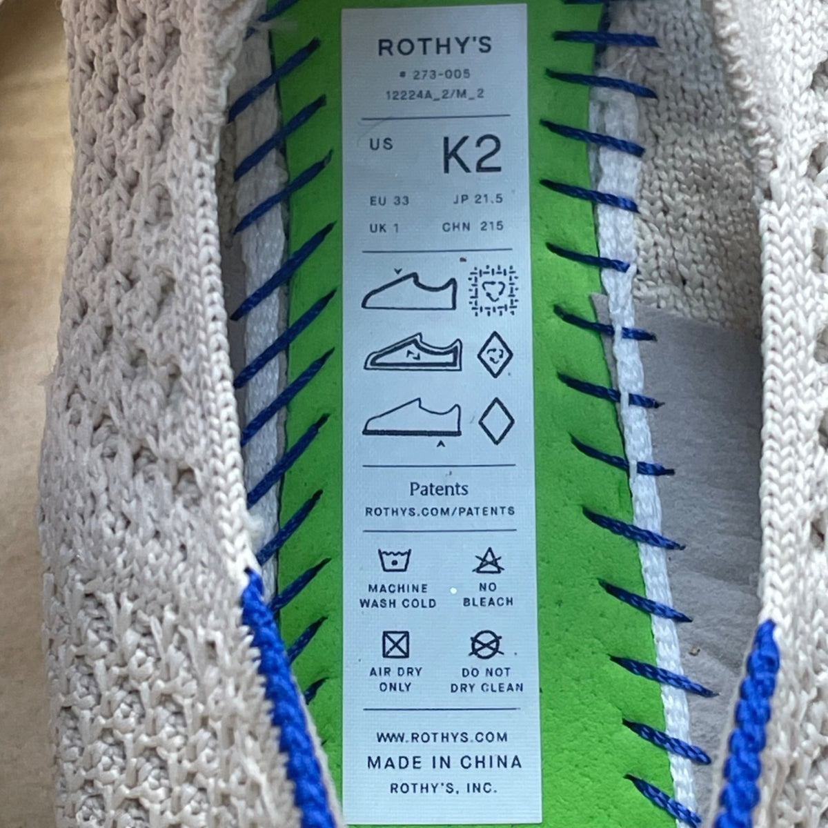 Rothys Kids Beige Knit Mary Jane Bow Ballet Flats Size K2