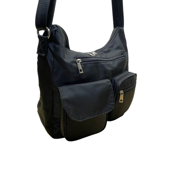 Suvelle Women’s Black Nylon Multi-Pocket Adjustable Strap Crossbody Bag Size M
