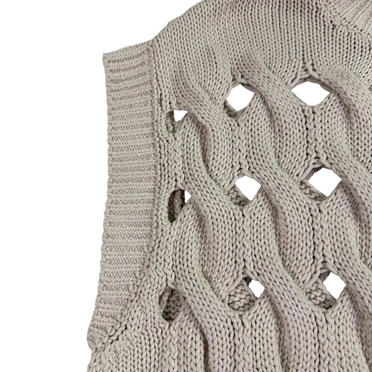 Anine Bing Women Beige Cotton/Polyester Sweater Vest Sleeveless Cable Knit Sz XS