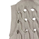 Anine Bing Women Beige Cotton/Polyester Sweater Vest Sleeveless Cable Knit Sz XS