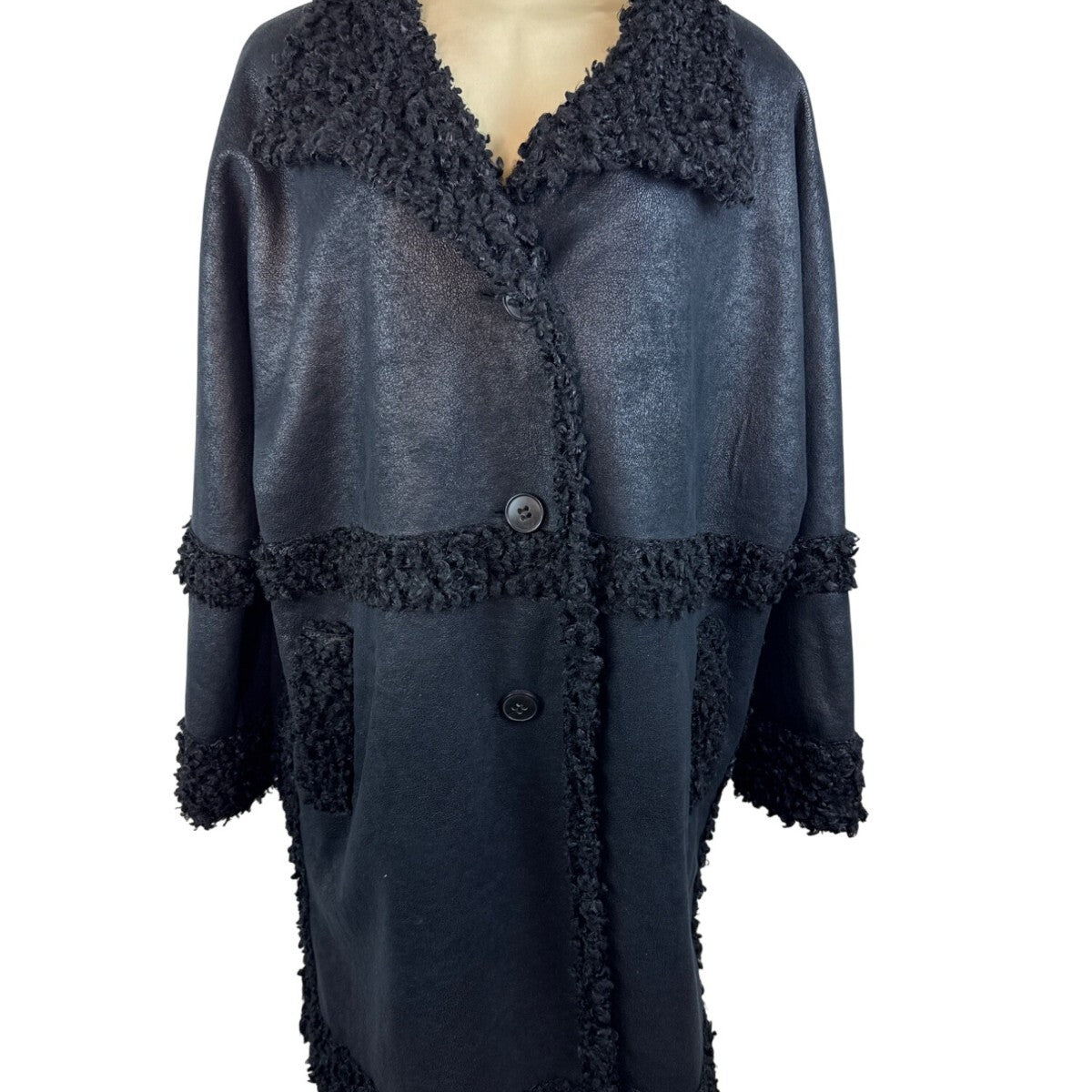Adolfo Dominguez Women’s Black Faux Shearling Coat With Button Front